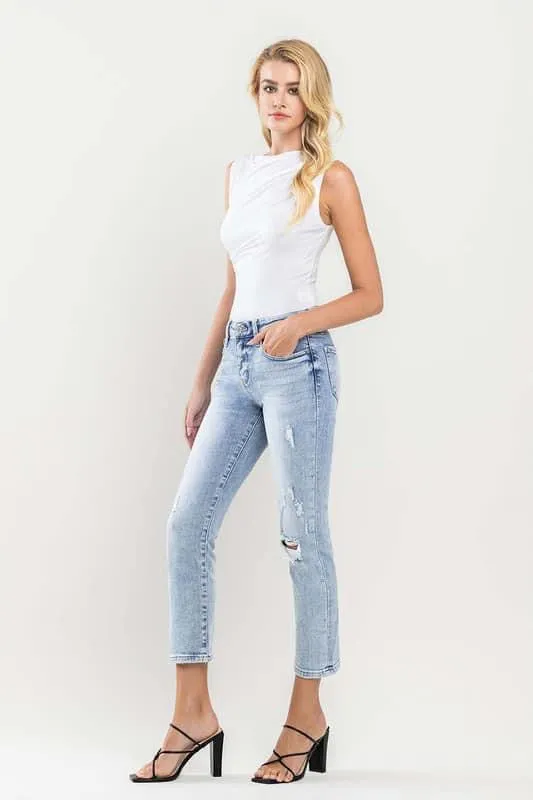 Mid-Rise Crop Slim Steaight Jeans by Vervet
