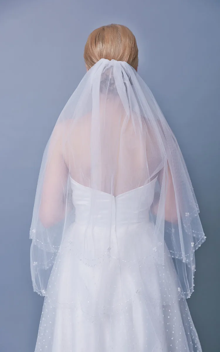 Mid Two Tier Veil With Beading-ZP_810045