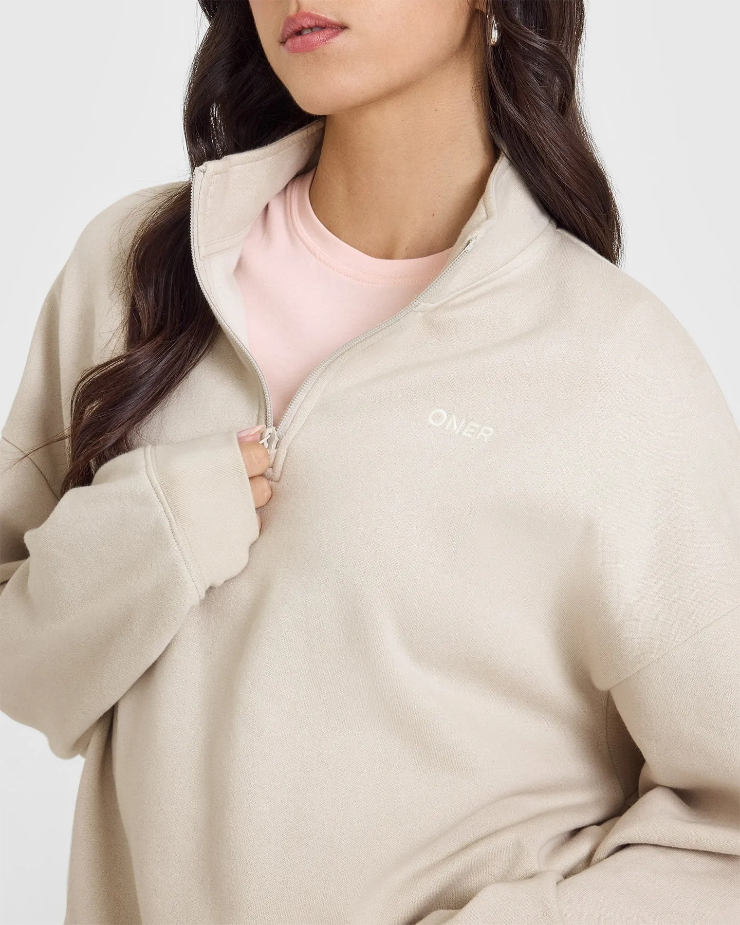 Mid Weight 1/4 Zip Sweatshirt | Sand