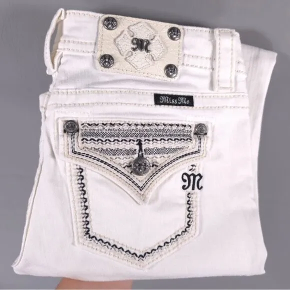 MISS ME SIGNATURE SKINNY White Jeans Embroidered JP7607S WT 01 Size 27