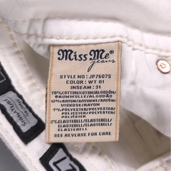 MISS ME SIGNATURE SKINNY White Jeans Embroidered JP7607S WT 01 Size 27