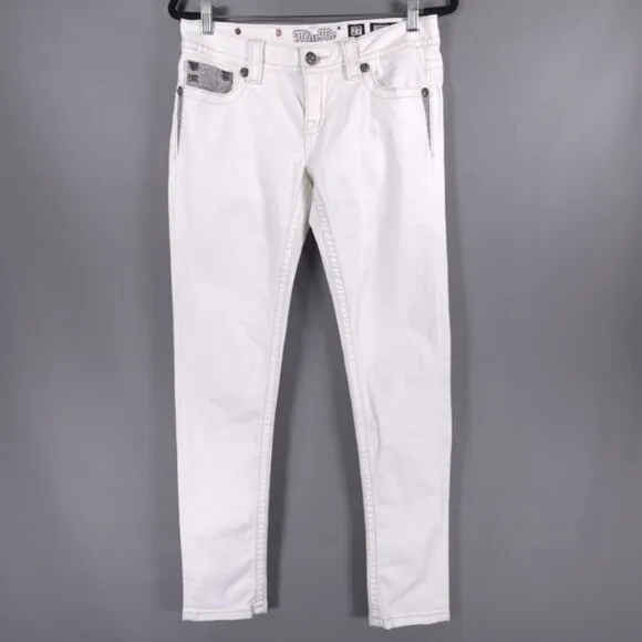 MISS ME SIGNATURE SKINNY White Jeans Embroidered JP7607S WT 01 Size 27