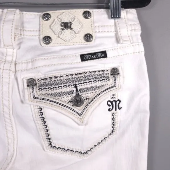 MISS ME SIGNATURE SKINNY White Jeans Embroidered JP7607S WT 01 Size 27
