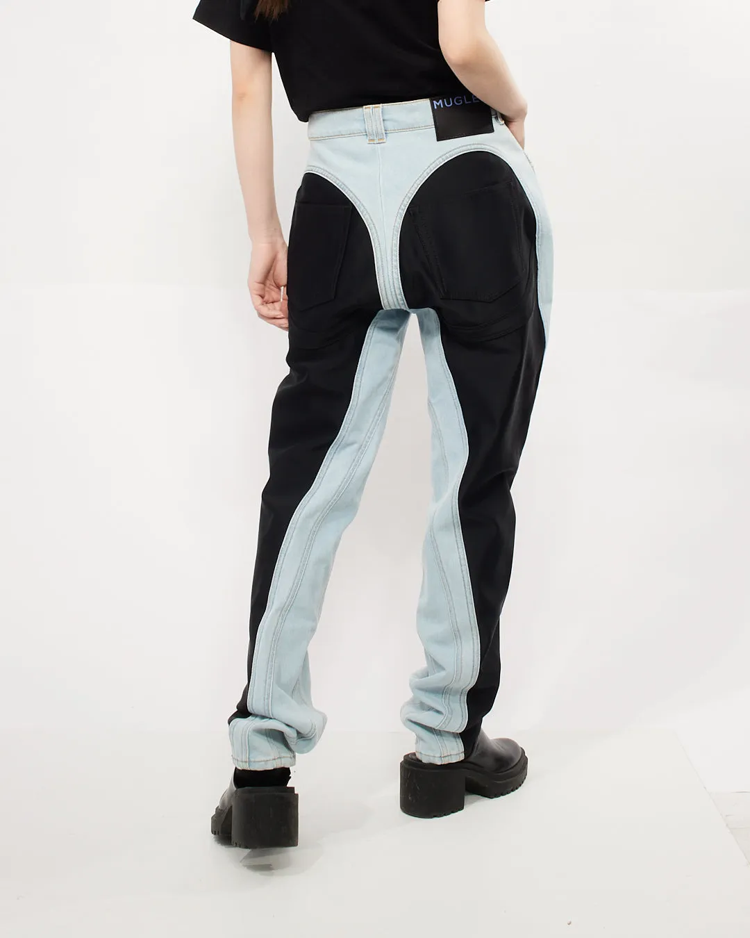 Mugler Blue/Black Two-tone Panelled Skinny Jeans - 44 F (XL)