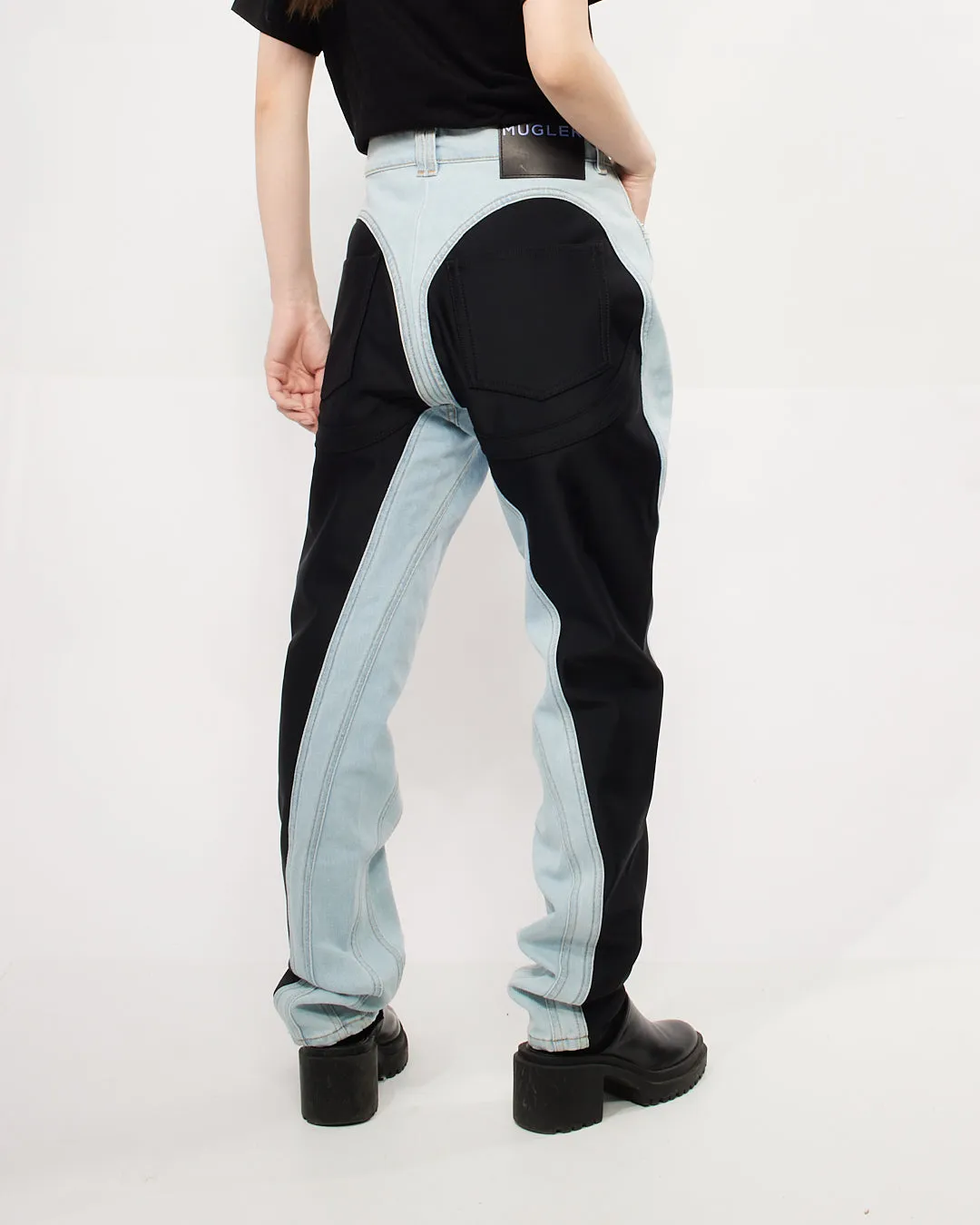 Mugler Blue/Black Two-tone Panelled Skinny Jeans - 44 F (XL)