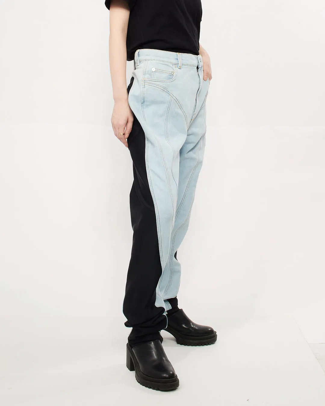 Mugler Blue/Black Two-tone Panelled Skinny Jeans - 44 F (XL)