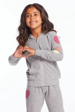 Multi Hearts Girls Zip Up Hoodie