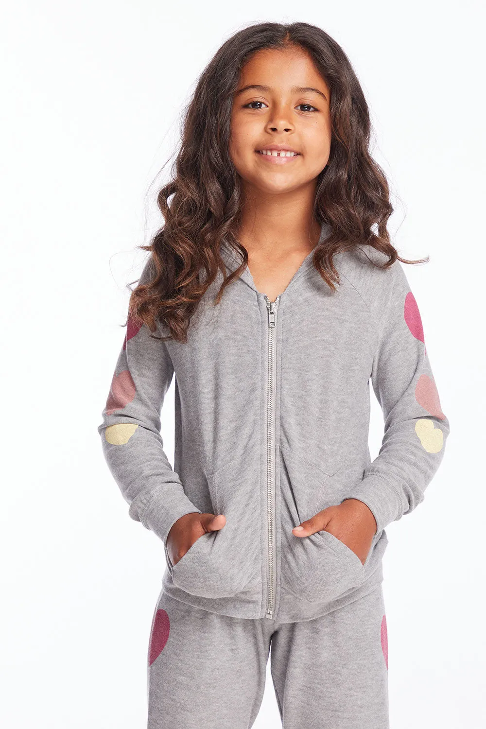 Multi Hearts Girls Zip Up Hoodie