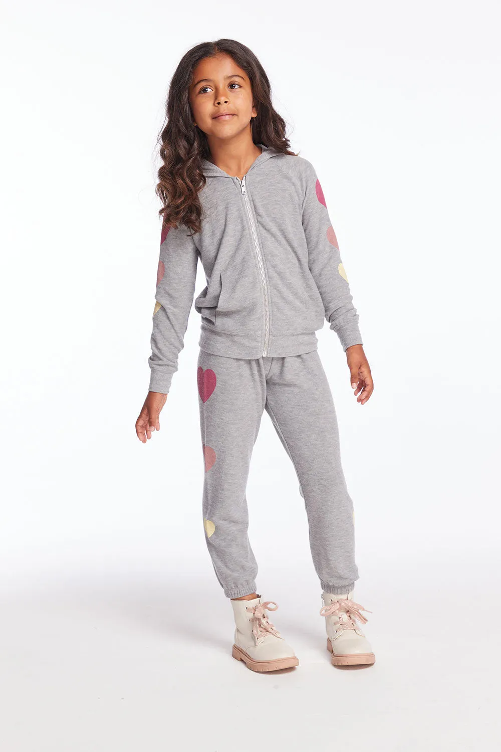 Multi Hearts Girls Zip Up Hoodie