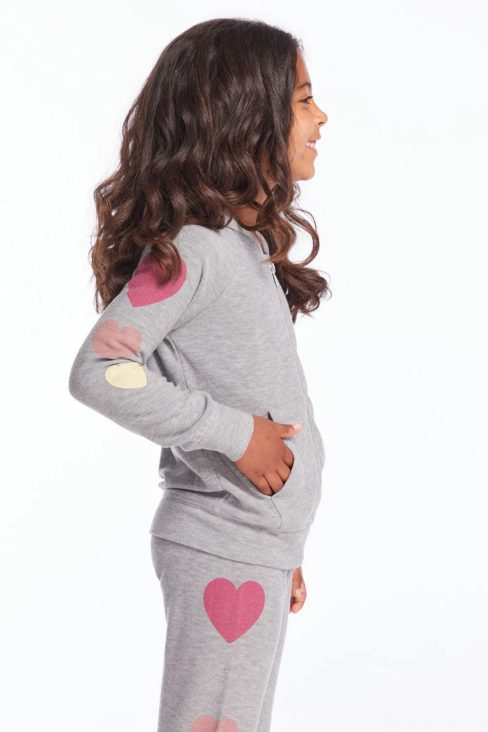 Multi Hearts Girls Zip Up Hoodie