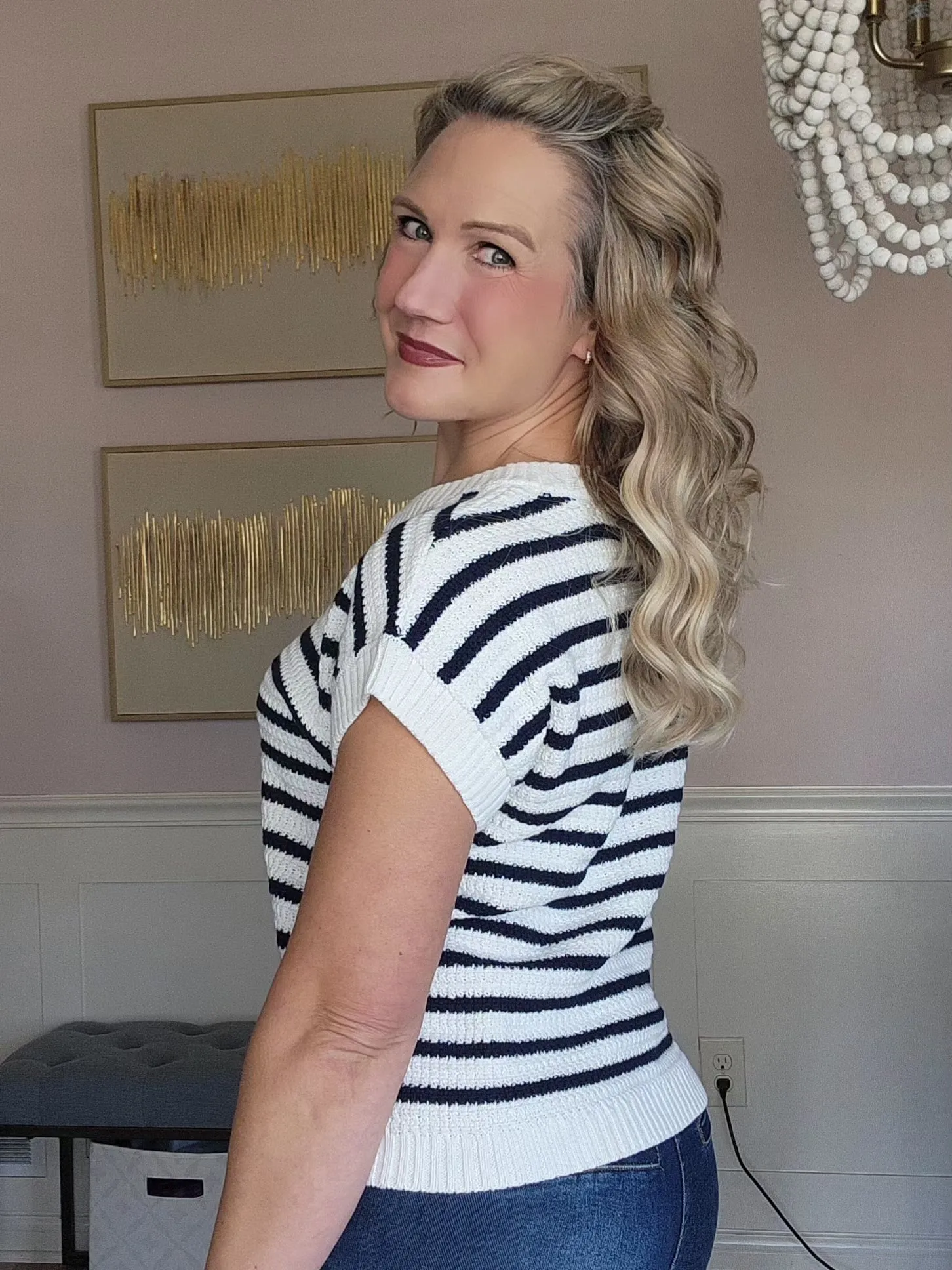 Navy Striped Knit Top