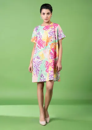 Neon animal skin print embroidered dress