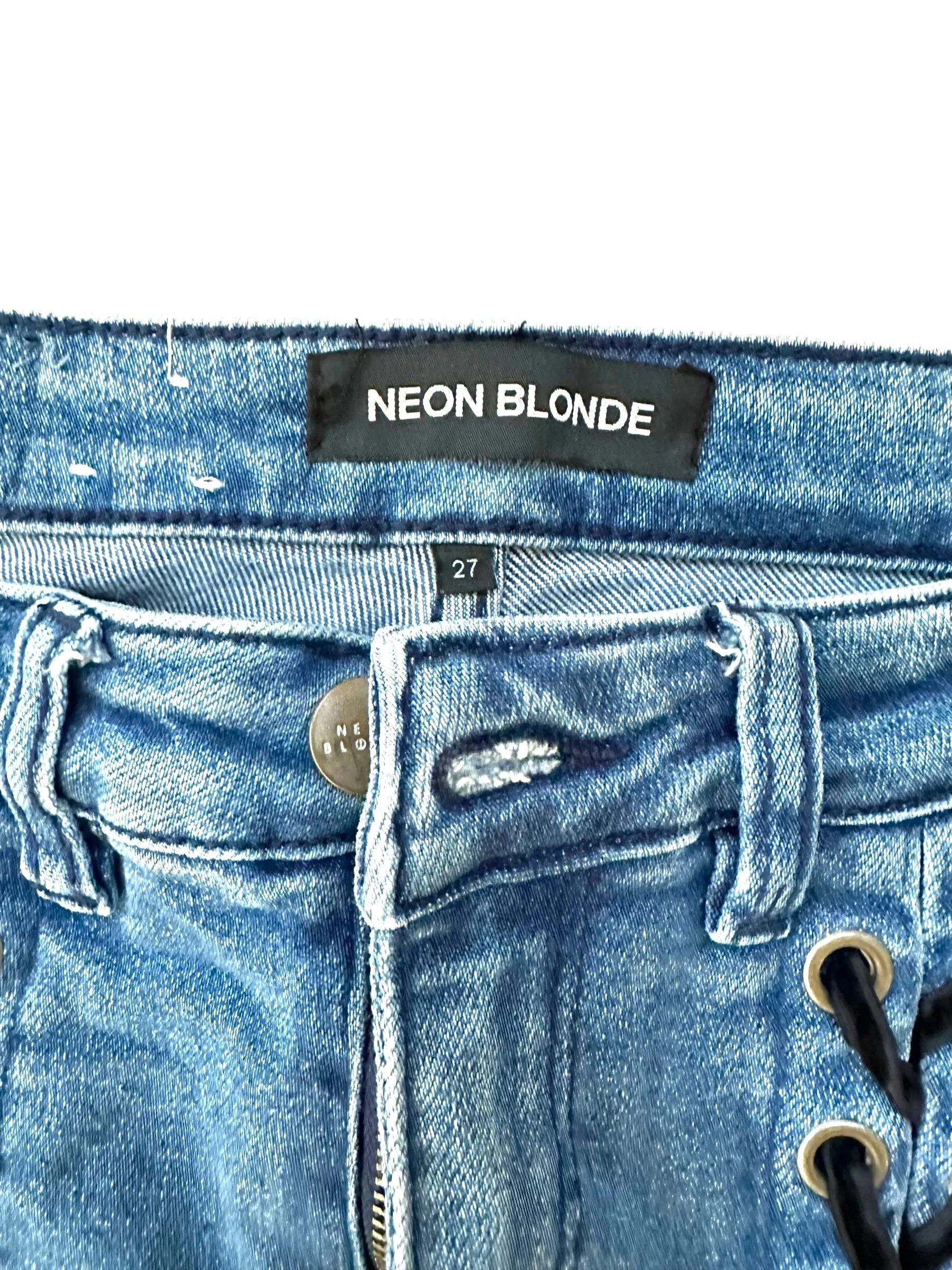 Neon Blonde Lace Up Skinny Jeans