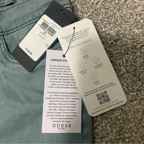 New Guess 1981 High Rise Skinny Jeans in Dusty Teal Size 28