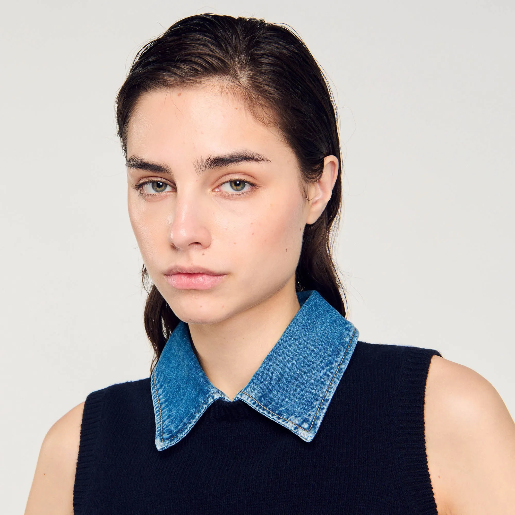 Nimes Jumper With Removable Collar Navy Blue
