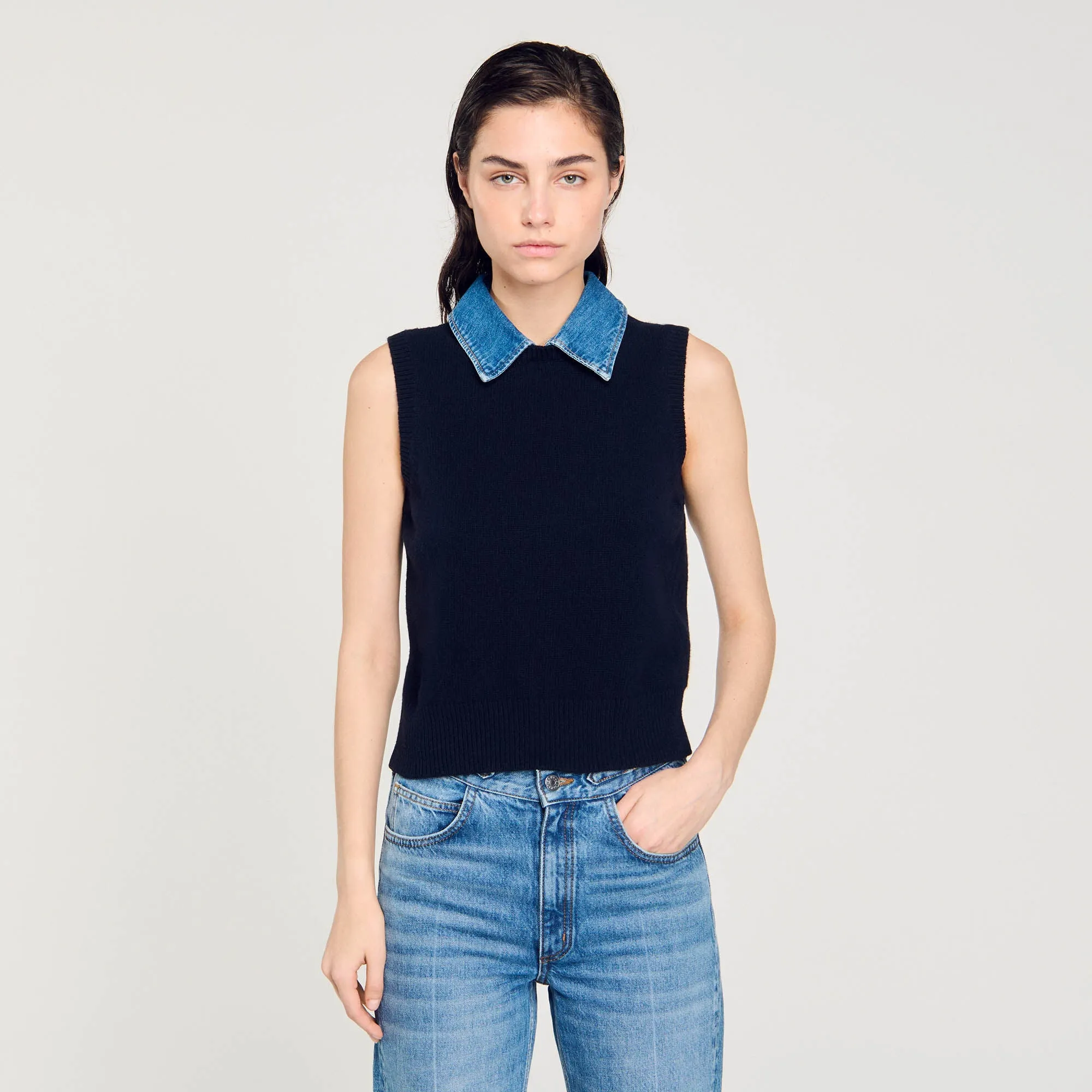 Nimes Jumper With Removable Collar Navy Blue