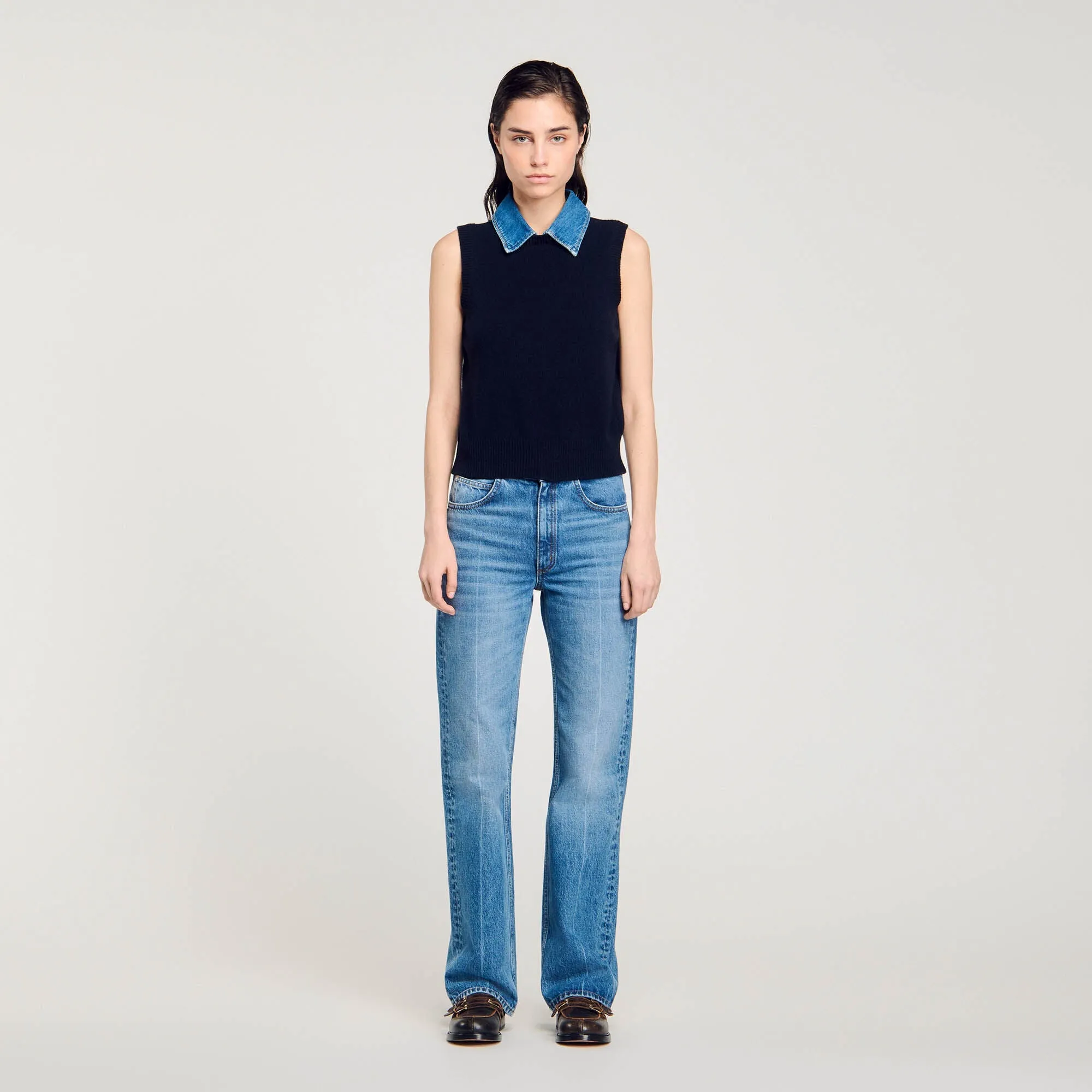 Nimes Jumper With Removable Collar Navy Blue