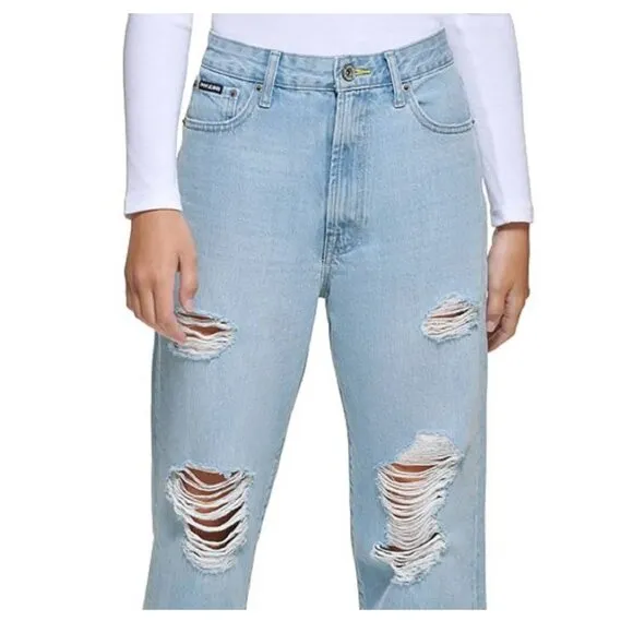 NWT  Dkny Jeans Distressed Frayed Hem Straight Leg Jeans 32/14