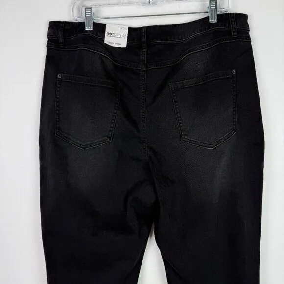 NWT INC Core Denim Rhinestone Skinny Jeans Deep Black Plus Size 18 34 NEW