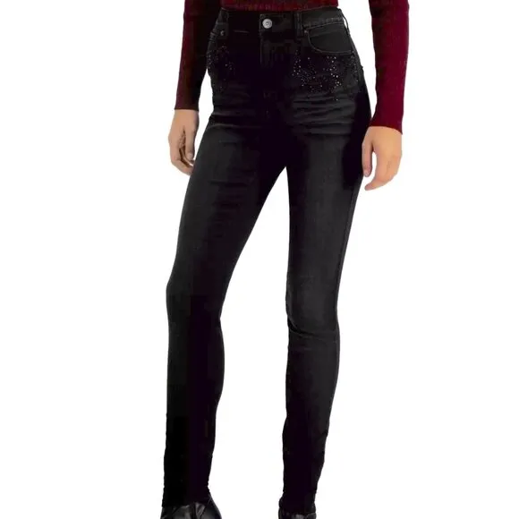 NWT INC Core Denim Rhinestone Skinny Jeans Deep Black Plus Size 18 34 NEW