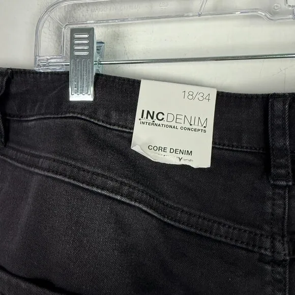 NWT INC Core Denim Rhinestone Skinny Jeans Deep Black Plus Size 18 34 NEW