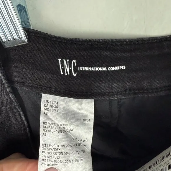 NWT INC Core Denim Rhinestone Skinny Jeans Deep Black Plus Size 18 34 NEW