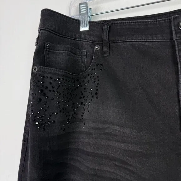 NWT INC Core Denim Rhinestone Skinny Jeans Deep Black Plus Size 18 34 NEW