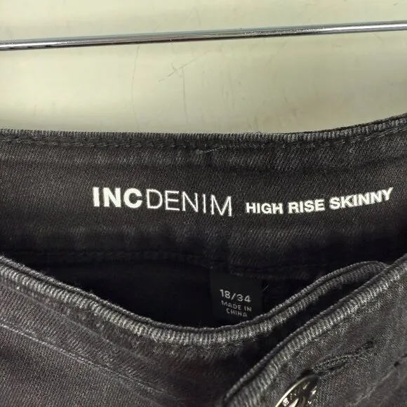 NWT INC Core Denim Rhinestone Skinny Jeans Deep Black Plus Size 18 34 NEW