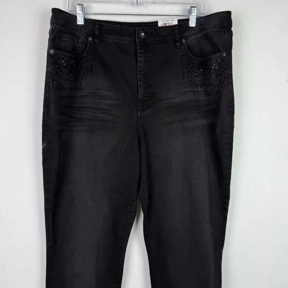 NWT INC Core Denim Rhinestone Skinny Jeans Deep Black Plus Size 18 34 NEW