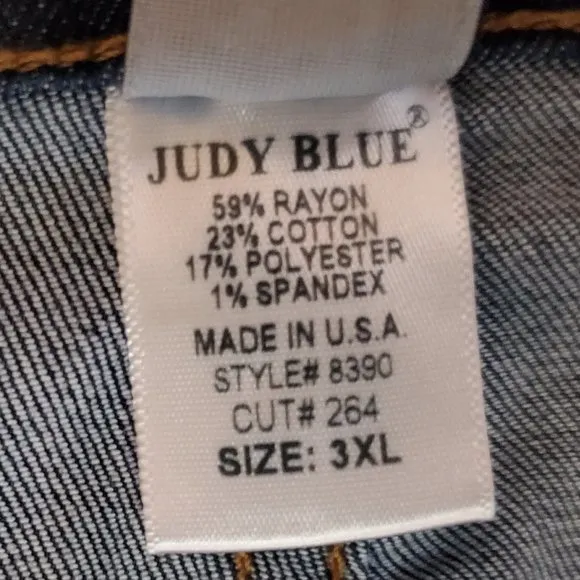 NWT Judy Blue Handsand Rayon Skinny 3XL (Meas 40x30.5 13&quot; High Rise) Jeans A14