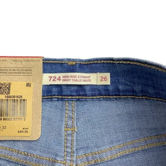 NWT LEVI'S 724 High Rise Slim Straight Jeans 26