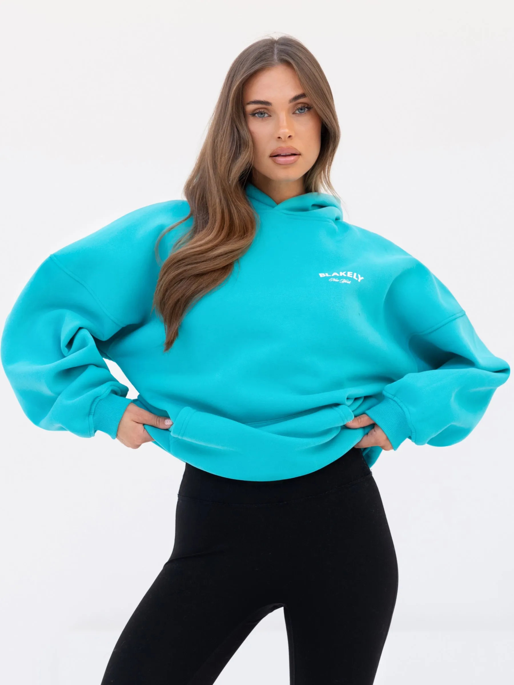 NY Crest Oversized Hoodie - Aqua