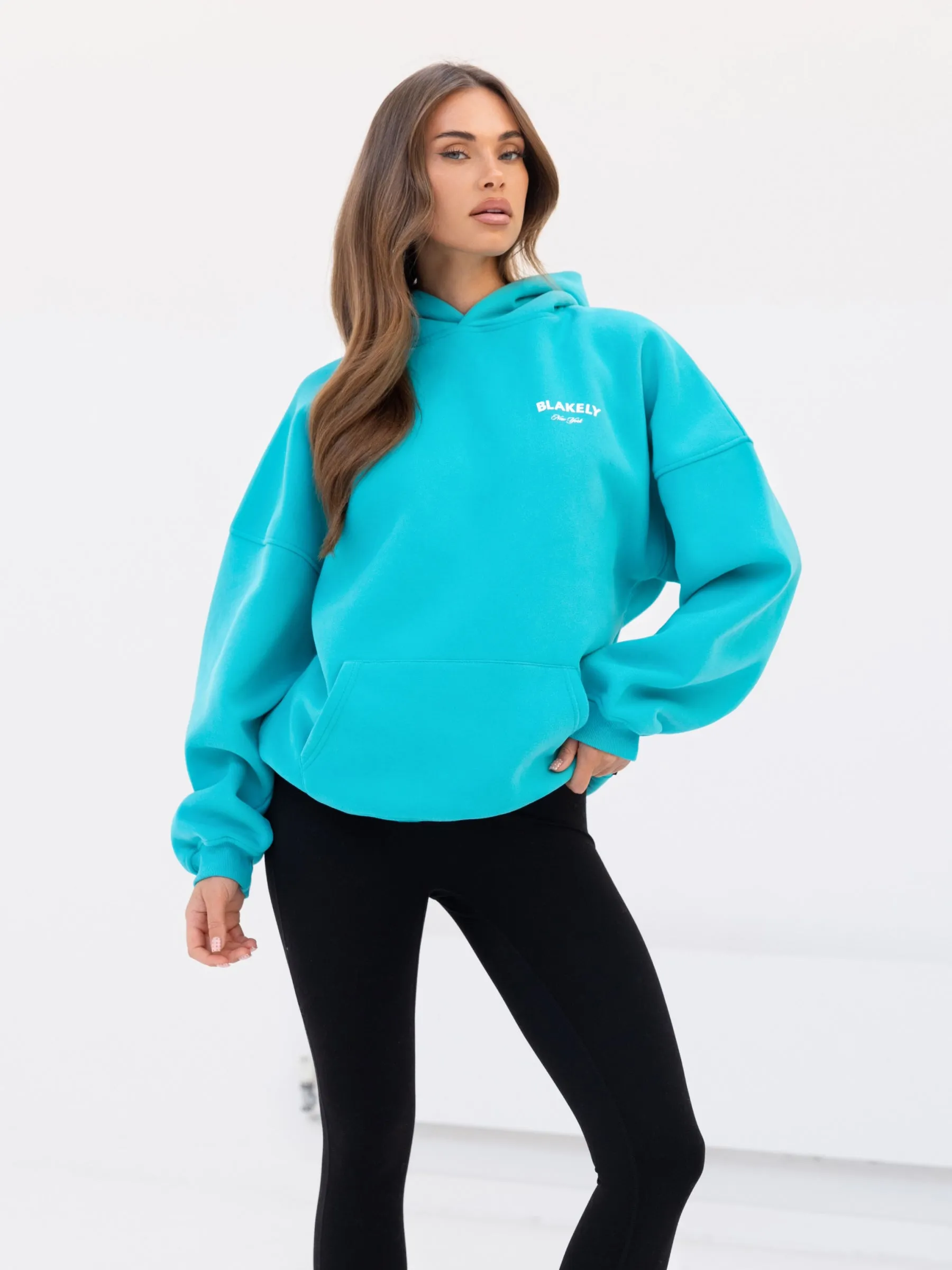 NY Crest Oversized Hoodie - Aqua