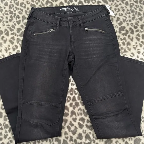 Old Navy Low Rise Rockstar Moto Skinny Jeans in Black Size 4 Regular