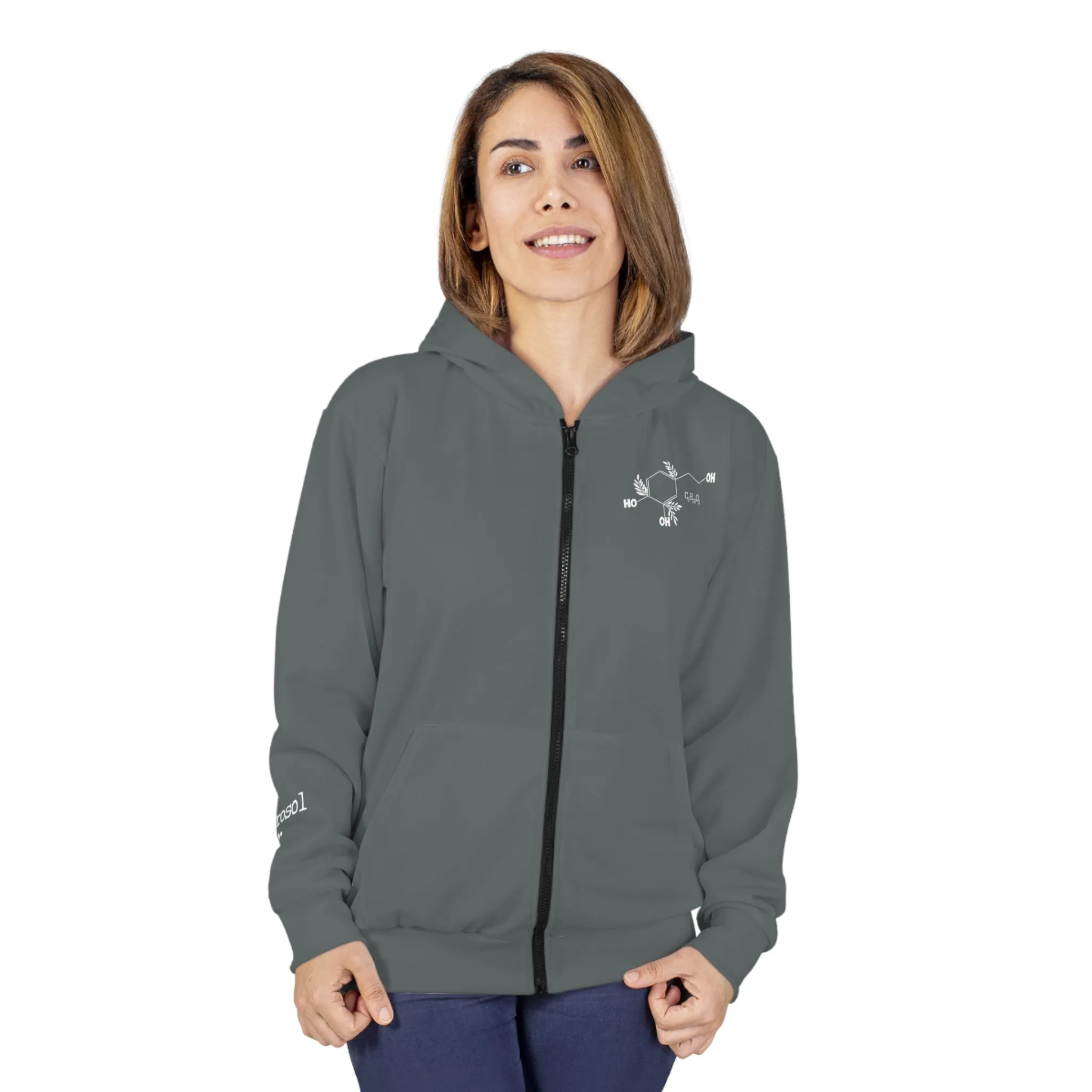 Olive leaves chemical compound / Hydroxytyrosol dealer / Unisex Zip Hoodie (AOP) / gray sweatshrt