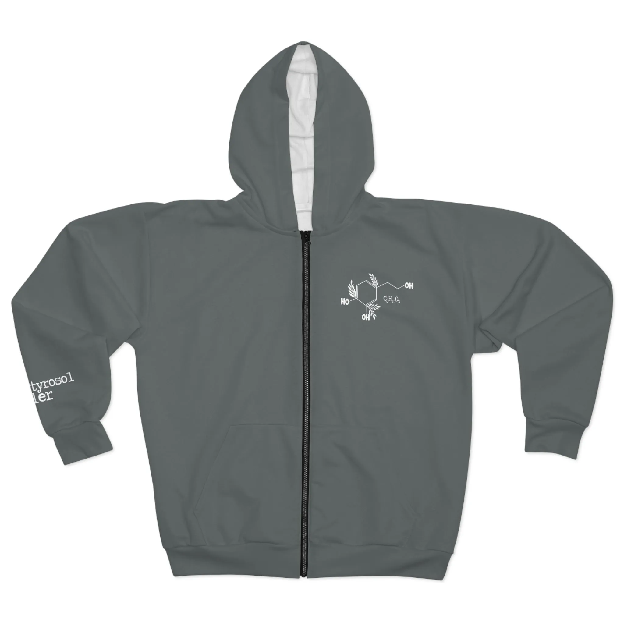 Olive leaves chemical compound / Hydroxytyrosol dealer / Unisex Zip Hoodie (AOP) / gray sweatshrt