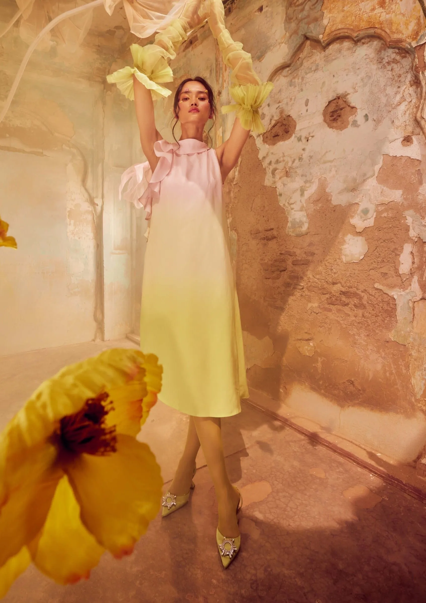 Ombre crepe shift dress