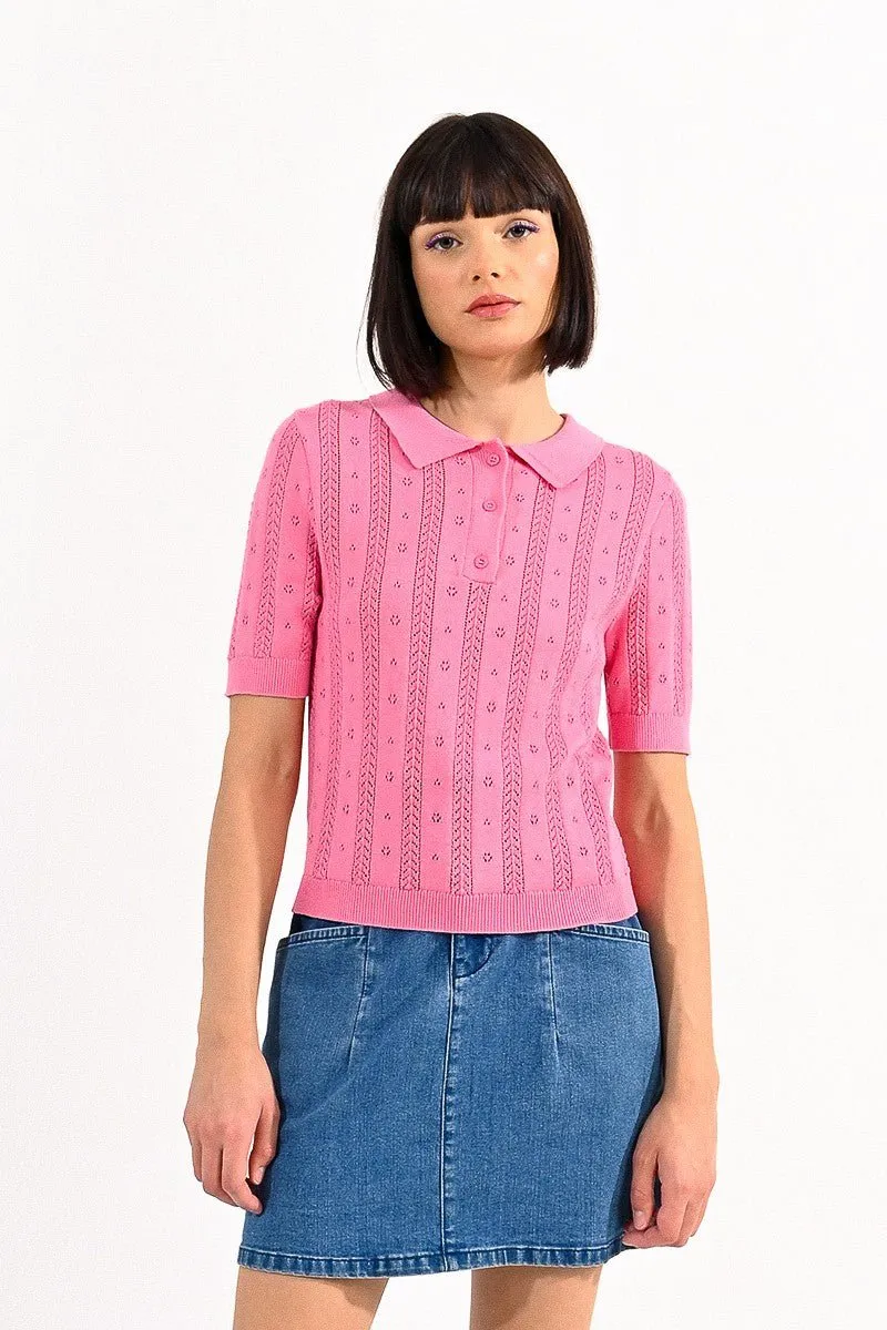 OPENWORK POLO SWEATER
