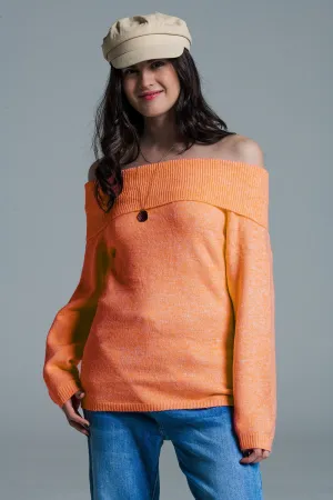 Orange sweater with boat neckline