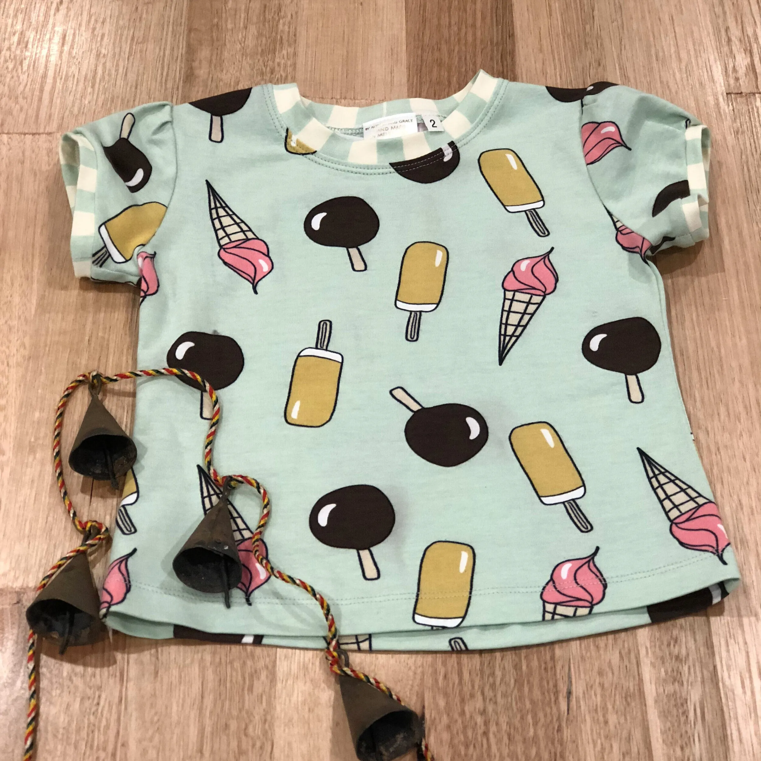 Organic Cotton Girls Tee with Puff Sleeves - Ice-Cream