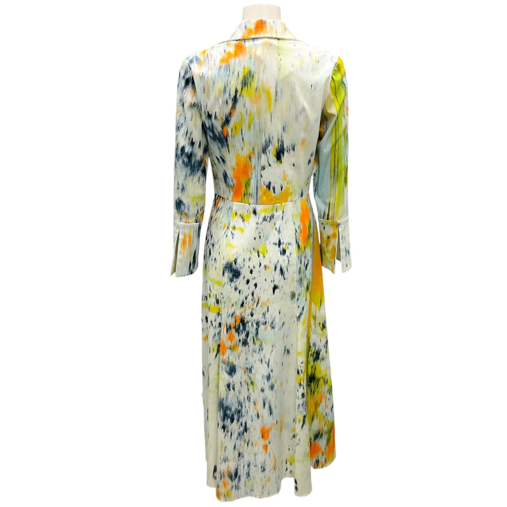Oscar de la Renta Calendula / Light Blue / Butter Yellow / Midnight 2024 Abstract Brushstroke Print Midi Dress