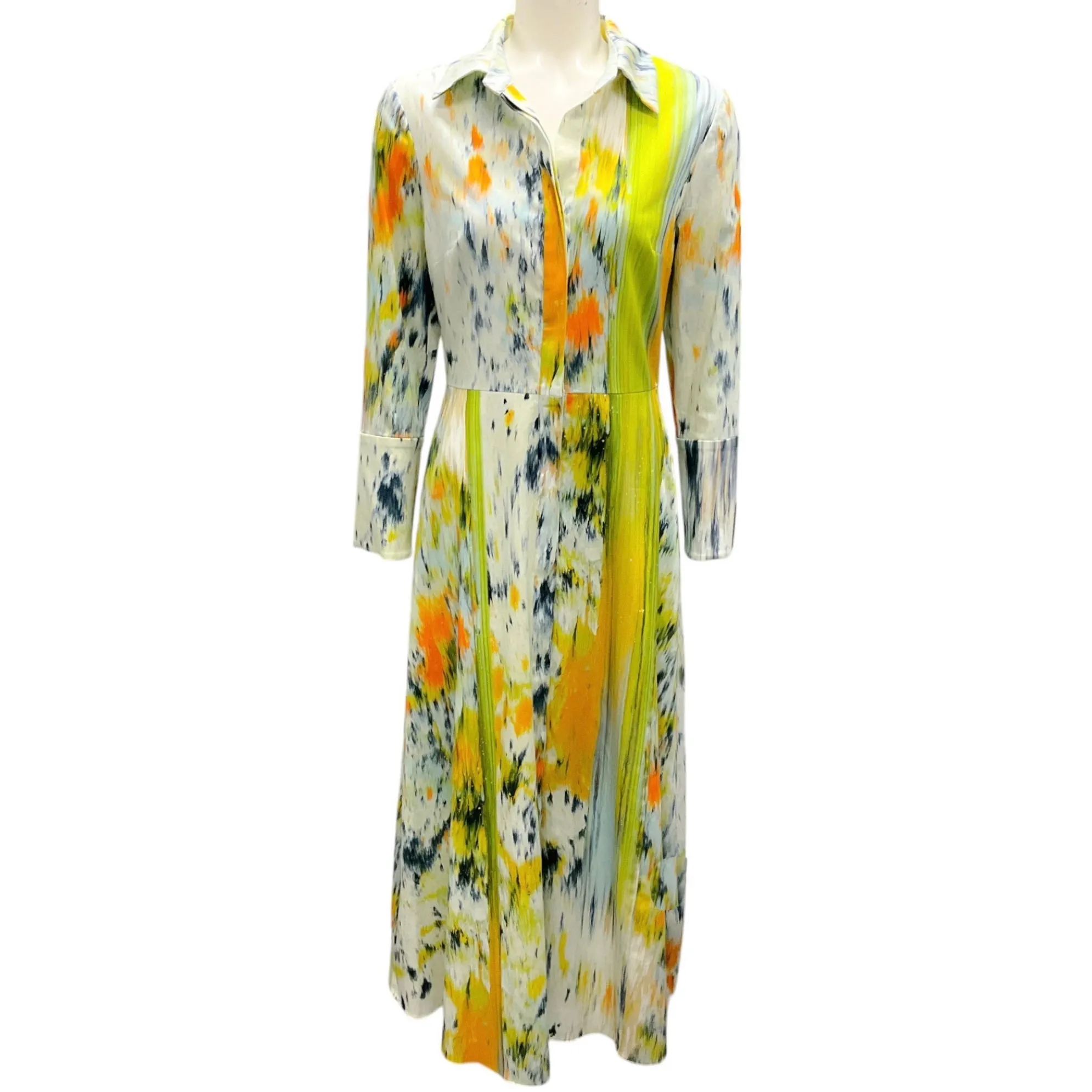 Oscar de la Renta Calendula / Light Blue / Butter Yellow / Midnight 2024 Abstract Brushstroke Print Midi Dress