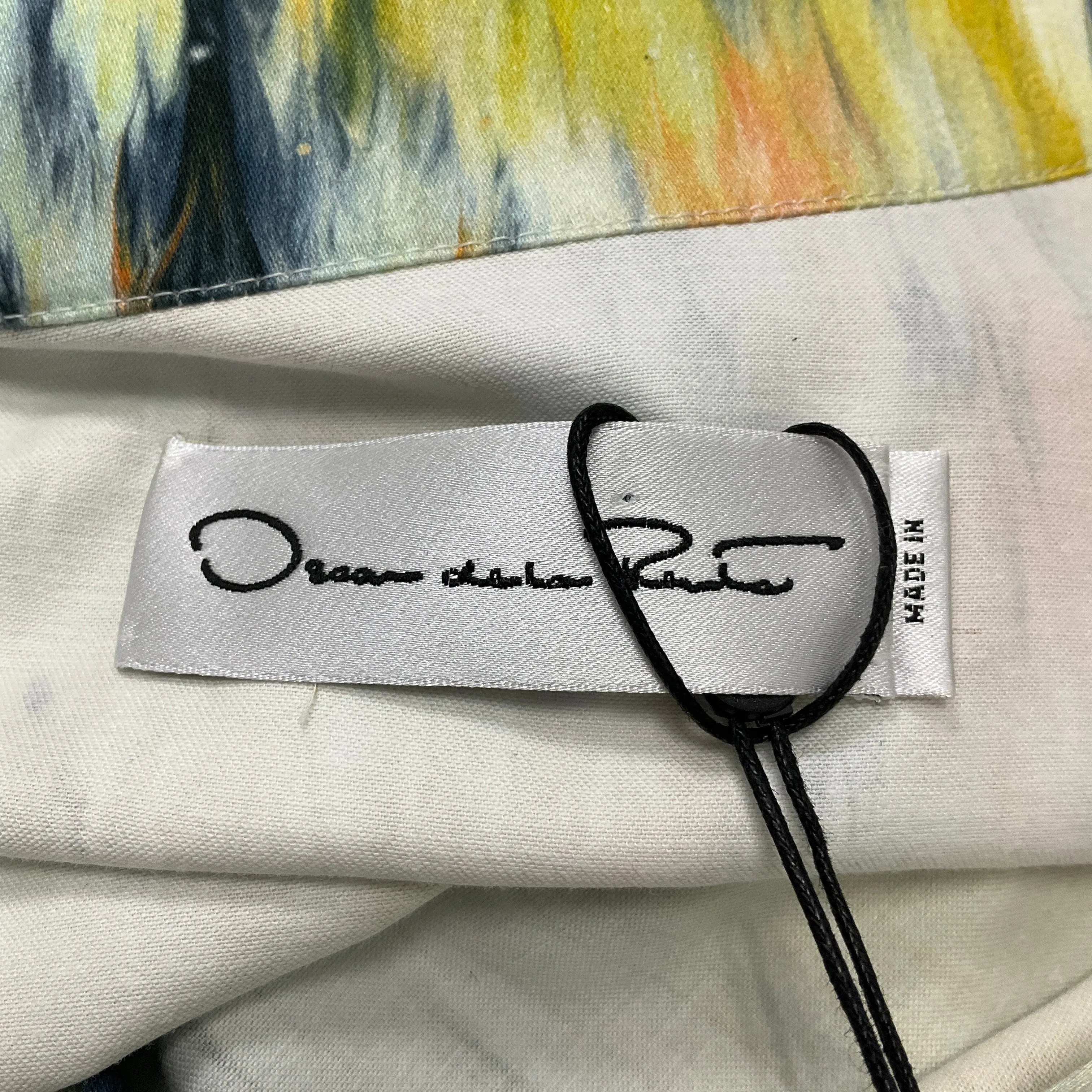 Oscar de la Renta Calendula / Light Blue / Butter Yellow / Midnight 2024 Abstract Brushstroke Print Midi Dress