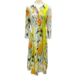 Oscar de la Renta Calendula / Light Blue / Butter Yellow / Midnight 2024 Abstract Brushstroke Print Midi Dress