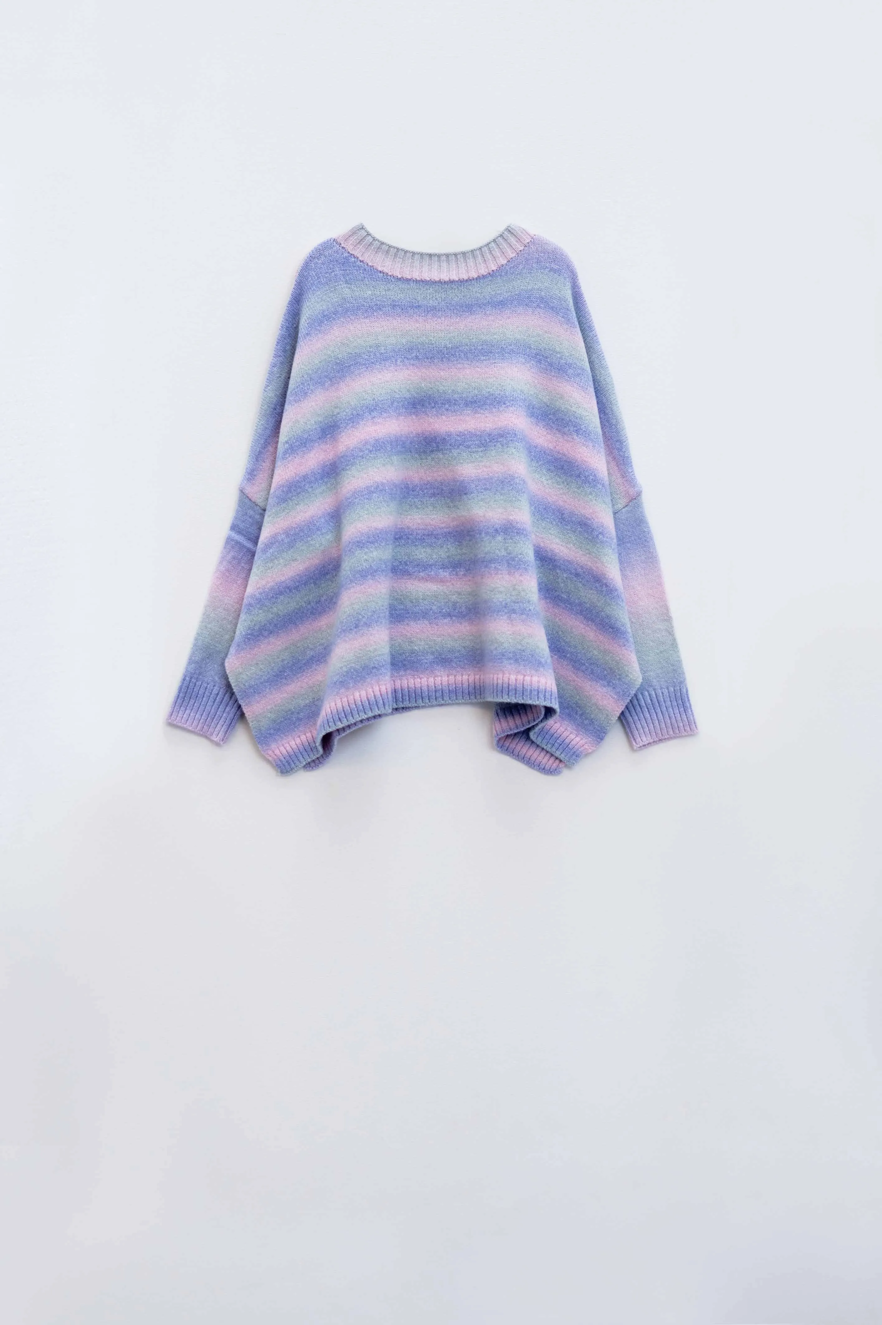 Oversized Multicolor in Shades of Purple High Neck Sweater With Side Slits
