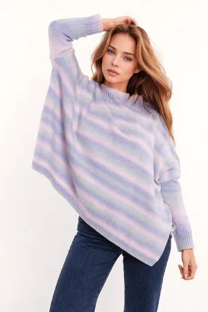 Oversized Multicolor in Shades of Purple High Neck Sweater With Side Slits