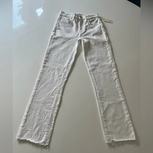 PAIGE Cindy High-Rise Straight-Leg Jeans in White Noise Size 24 NWT