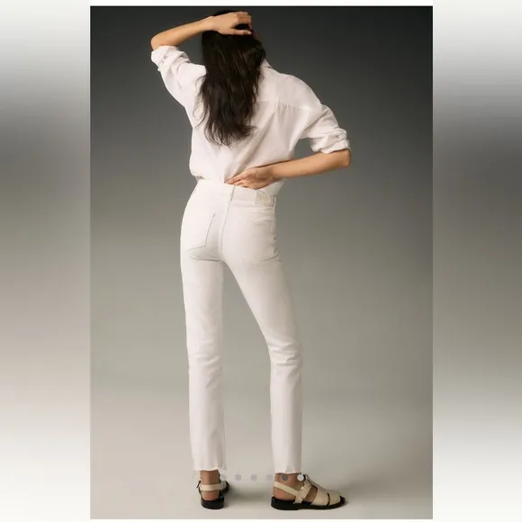 PAIGE Cindy High-Rise Straight-Leg Jeans in White Noise Size 24 NWT