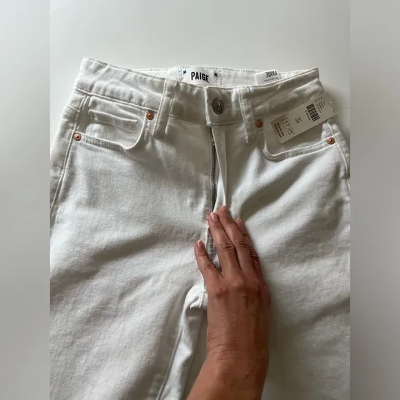 PAIGE Cindy High-Rise Straight-Leg Jeans in White Noise Size 24 NWT