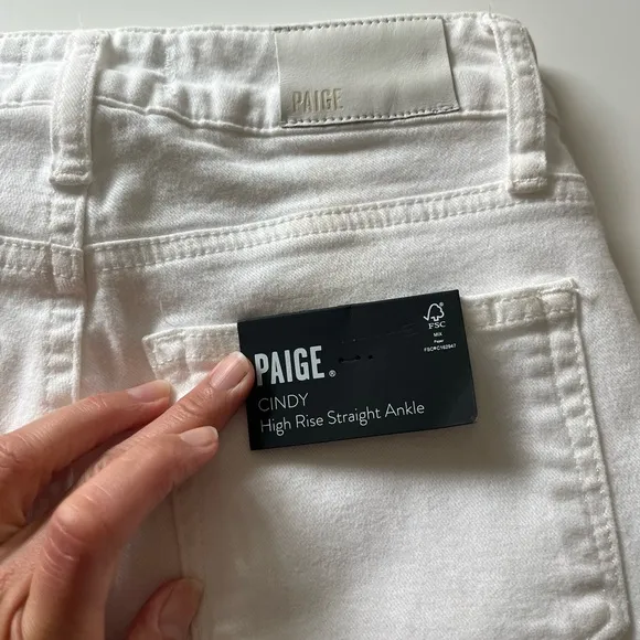 PAIGE Cindy High-Rise Straight-Leg Jeans in White Noise Size 24 NWT